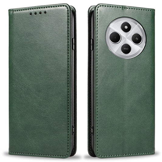 For Xiaomi Poco C75 4G / Redmi 14R 5G / 14C 4G Case Strong Magnetic PU Leather Phone Cover Calf Texture - Green