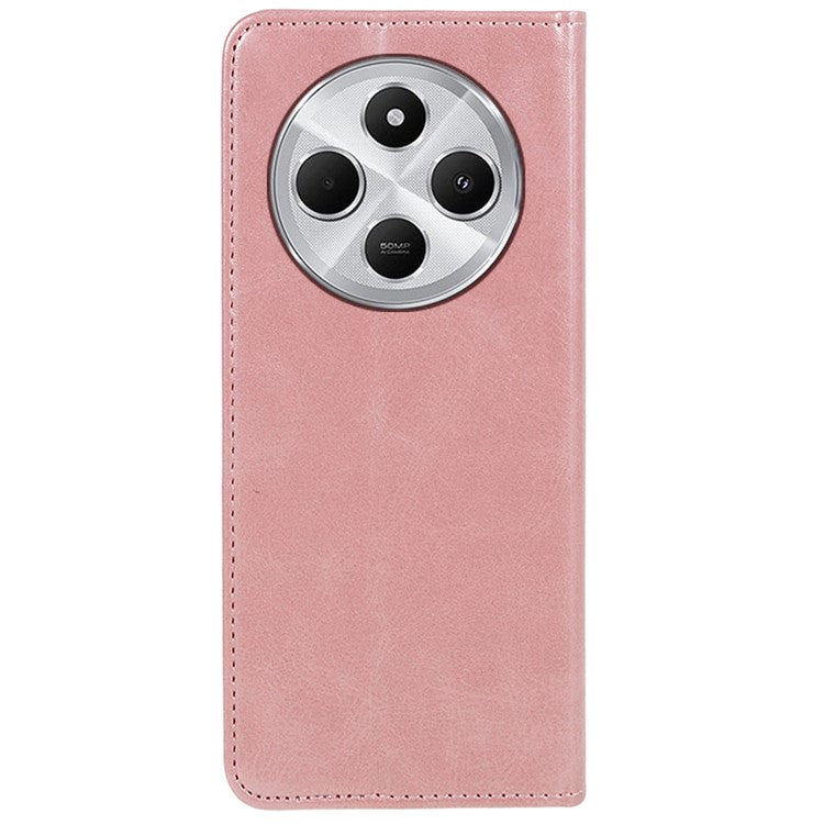 For Xiaomi Poco C75 4G / Redmi 14R 5G / 14C 4G Case Strong Magnetic PU Leather Phone Cover Calf Texture - Rose Gold