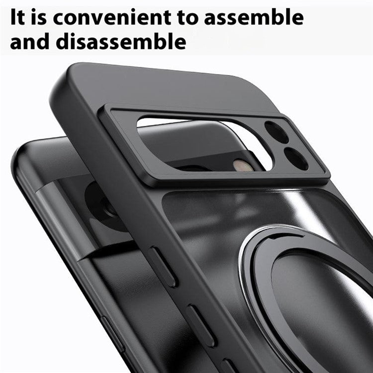 For Google Pixel 9 Pro XL Case Rotatable Magnetic Kickstand TPU+Acrylic Phone Cover - Black