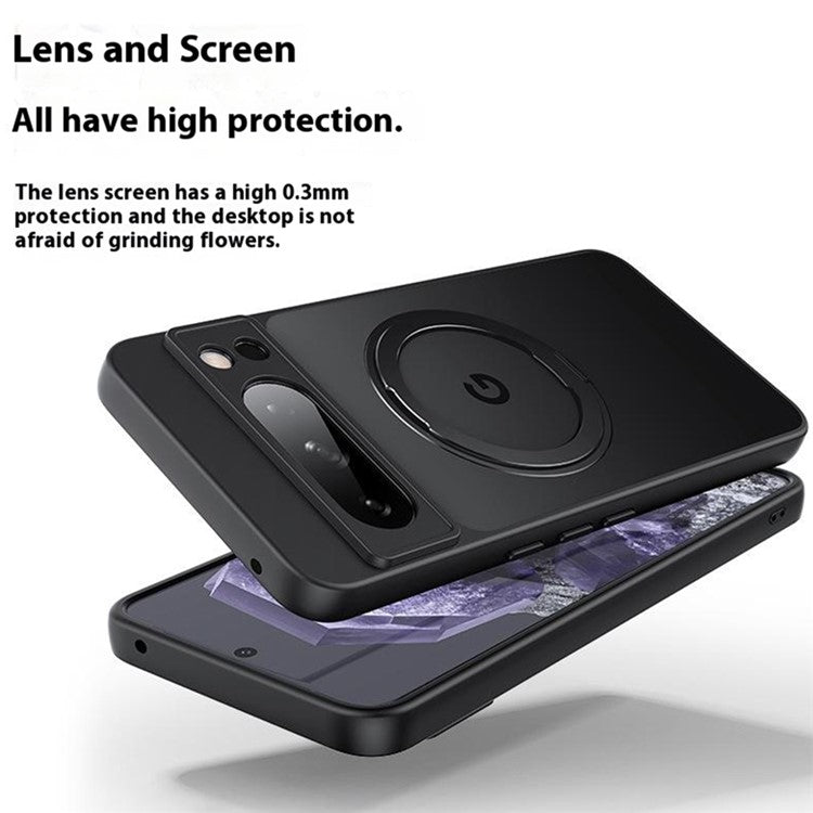 For Google Pixel 9 Pro XL Case Rotatable Magnetic Kickstand TPU+Acrylic Phone Cover - Black