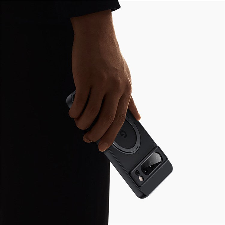 For Google Pixel 9 Pro XL Case Rotatable Magnetic Kickstand TPU+Acrylic Phone Cover - Transparent