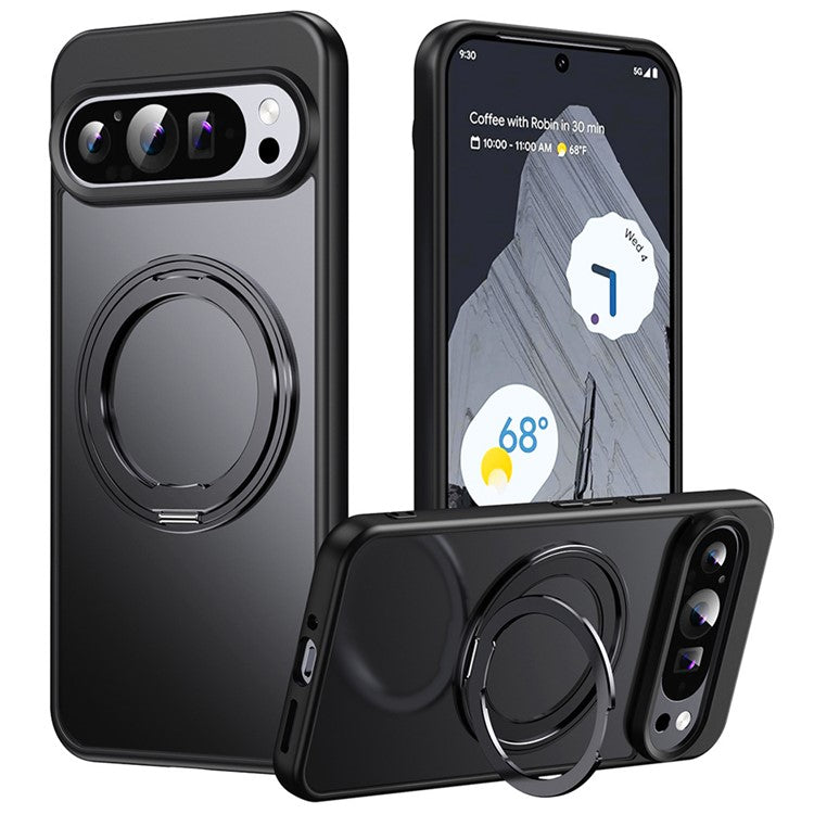 For Google Pixel 9 / Pixel 9 Pro Case Rotatable Magnetic Kickstand TPU+Acrylic Phone Cover - Black