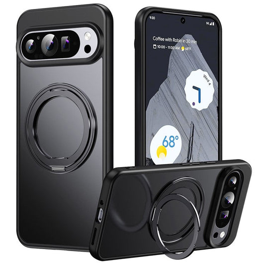 For Google Pixel 9 / Pixel 9 Pro Case Rotatable Magnetic Kickstand TPU+Acrylic Phone Cover - Black