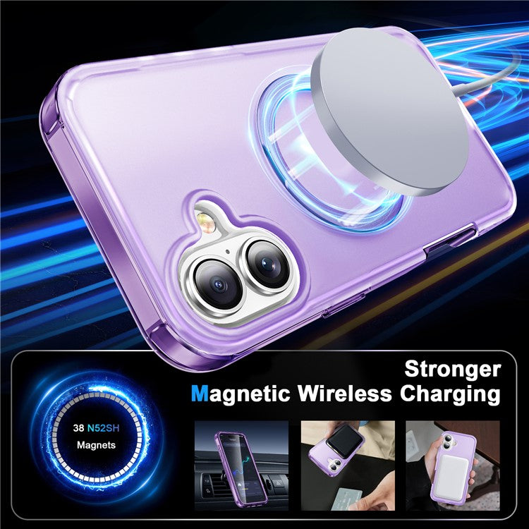 For iPhone 16 Plus Case Frosted TPU+PC Phone Cover with Magnetic Kickstand PET Screen Protector Compatible with MagSafe - Purple