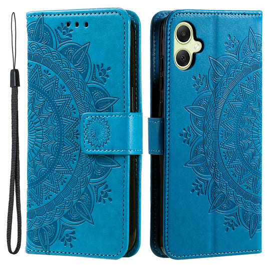 For Samsung Galaxy A06 Case Imprinted Totem PU Leather Wallet Stand Phone Cover - Blue