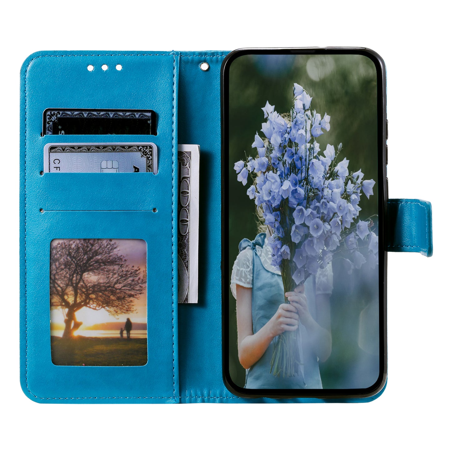 For Samsung Galaxy A06 Case Imprinted Totem PU Leather Wallet Stand Phone Cover - Blue