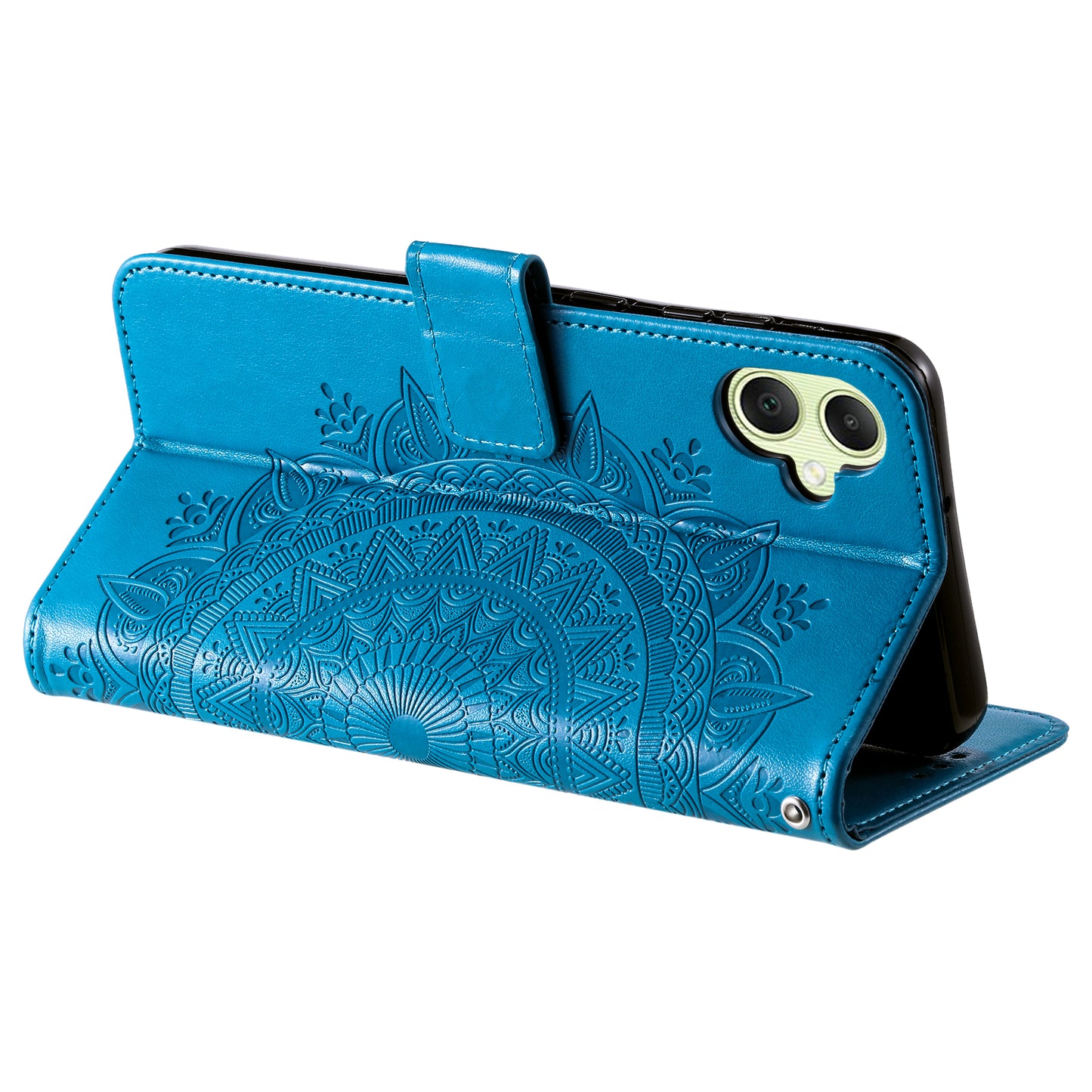 For Samsung Galaxy A06 Case Imprinted Totem PU Leather Wallet Stand Phone Cover - Blue