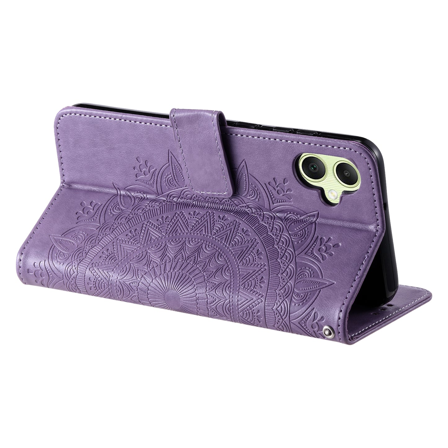 For Samsung Galaxy A06 Case Imprinted Totem PU Leather Wallet Stand Phone Cover - Purple