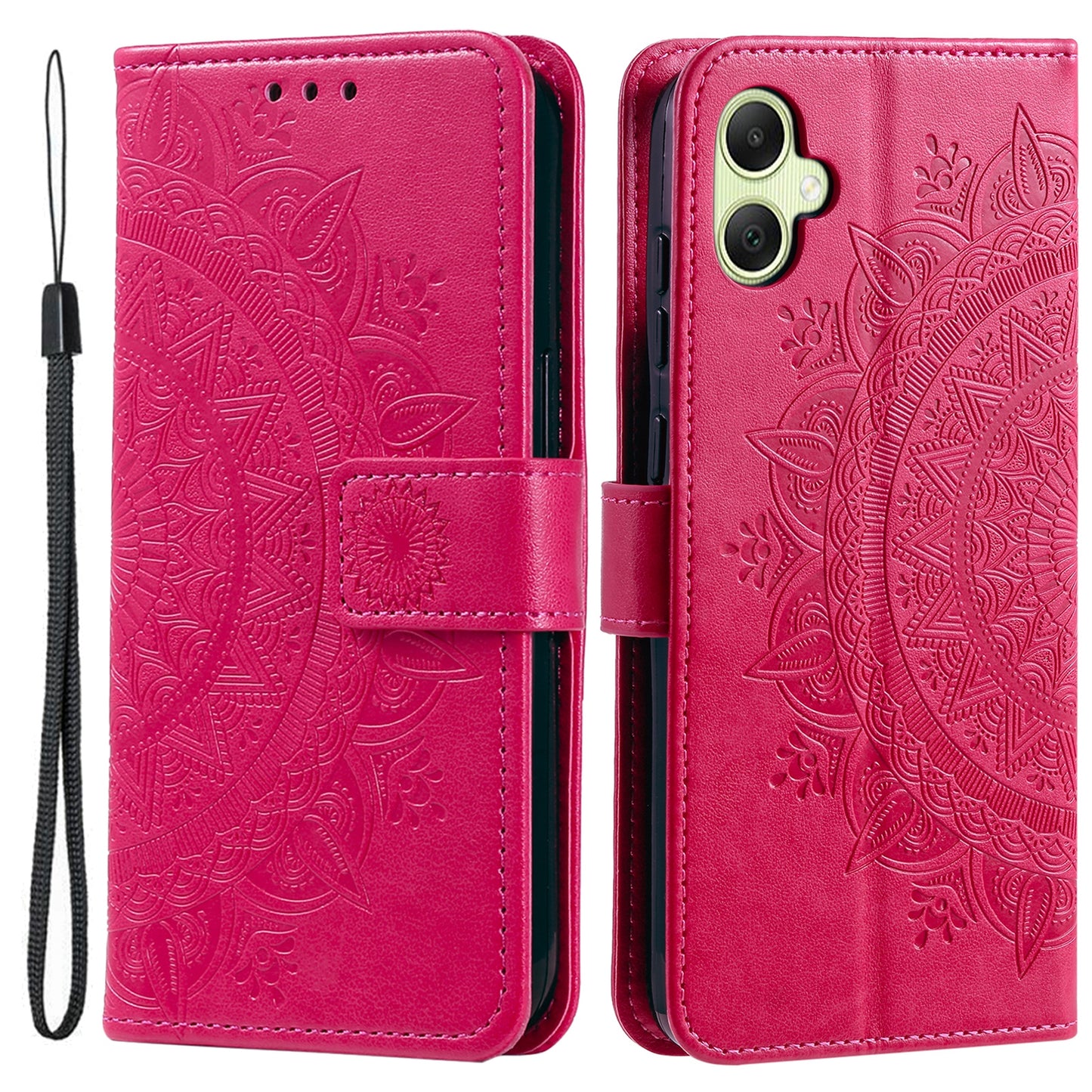 For Samsung Galaxy A06 Case Imprinted Totem PU Leather Wallet Stand Phone Cover - Rose