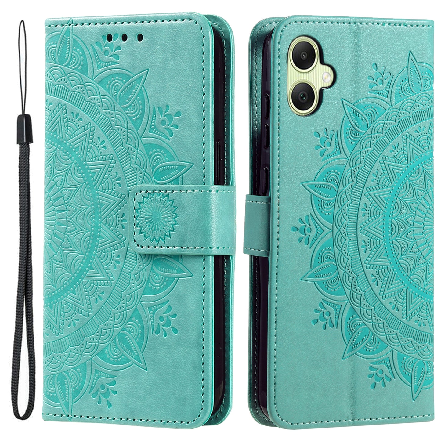 For Samsung Galaxy A06 Case Imprinted Totem PU Leather Wallet Stand Phone Cover - Mint Green