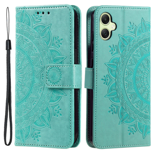 For Samsung Galaxy A06 Case Imprinted Totem PU Leather Wallet Stand Phone Cover - Mint Green