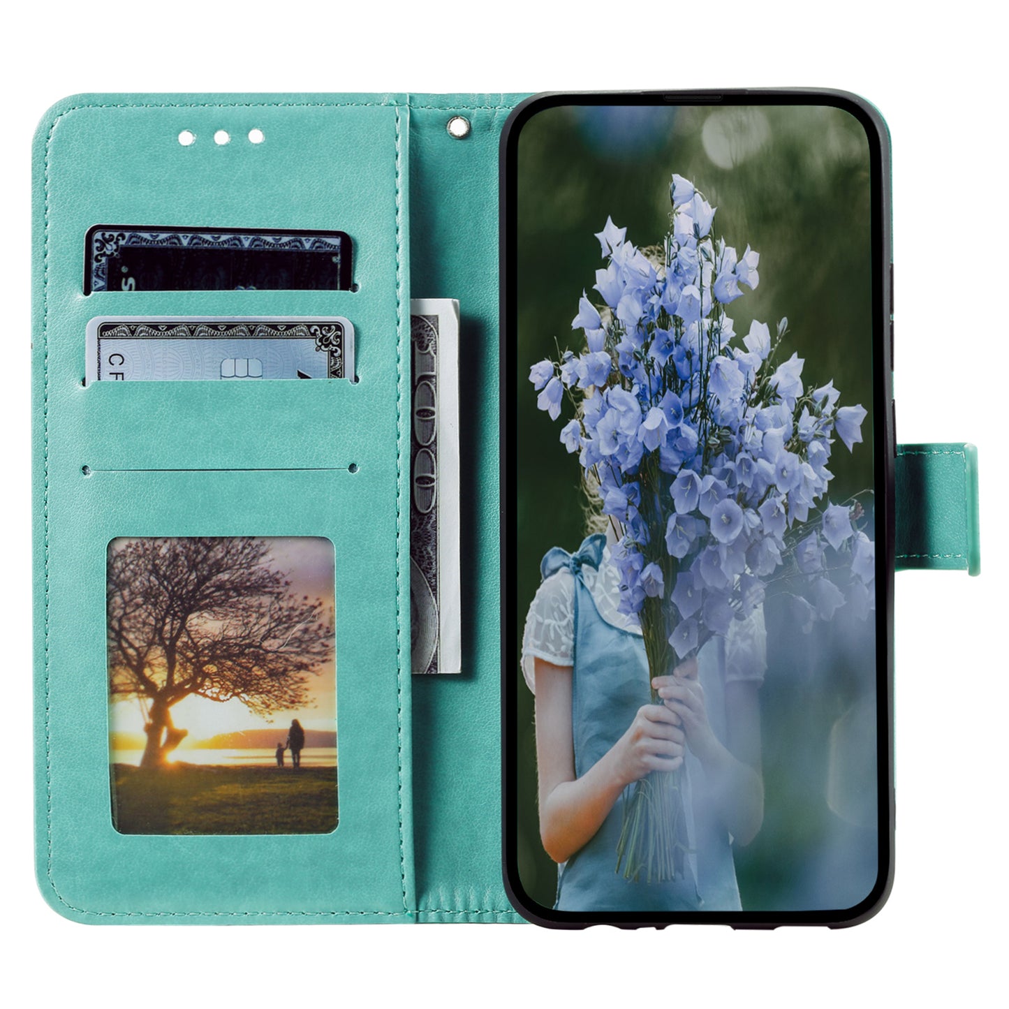 For Samsung Galaxy A06 Case Imprinted Totem PU Leather Wallet Stand Phone Cover - Mint Green
