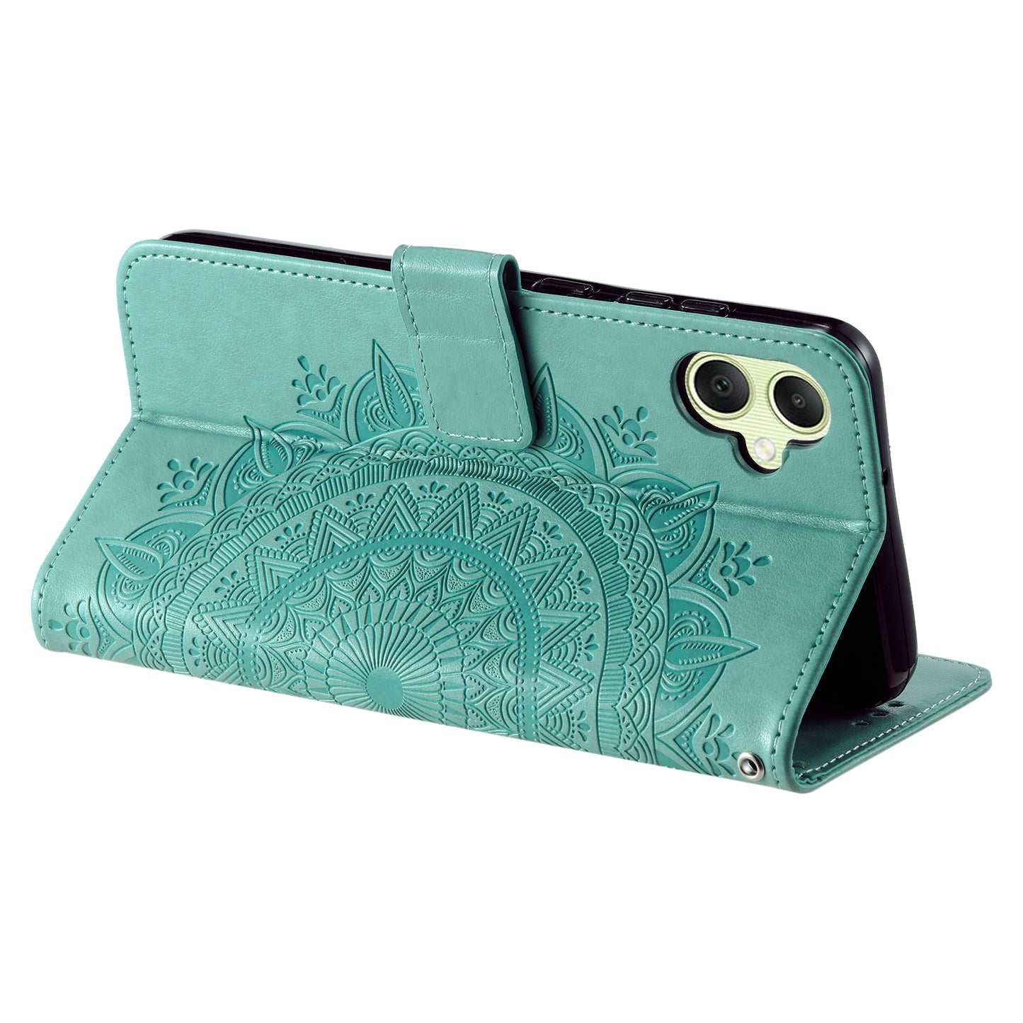 For Samsung Galaxy A06 Case Imprinted Totem PU Leather Wallet Stand Phone Cover - Mint Green
