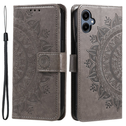 For Samsung Galaxy A06 Case Imprinted Totem PU Leather Wallet Stand Phone Cover - Grey