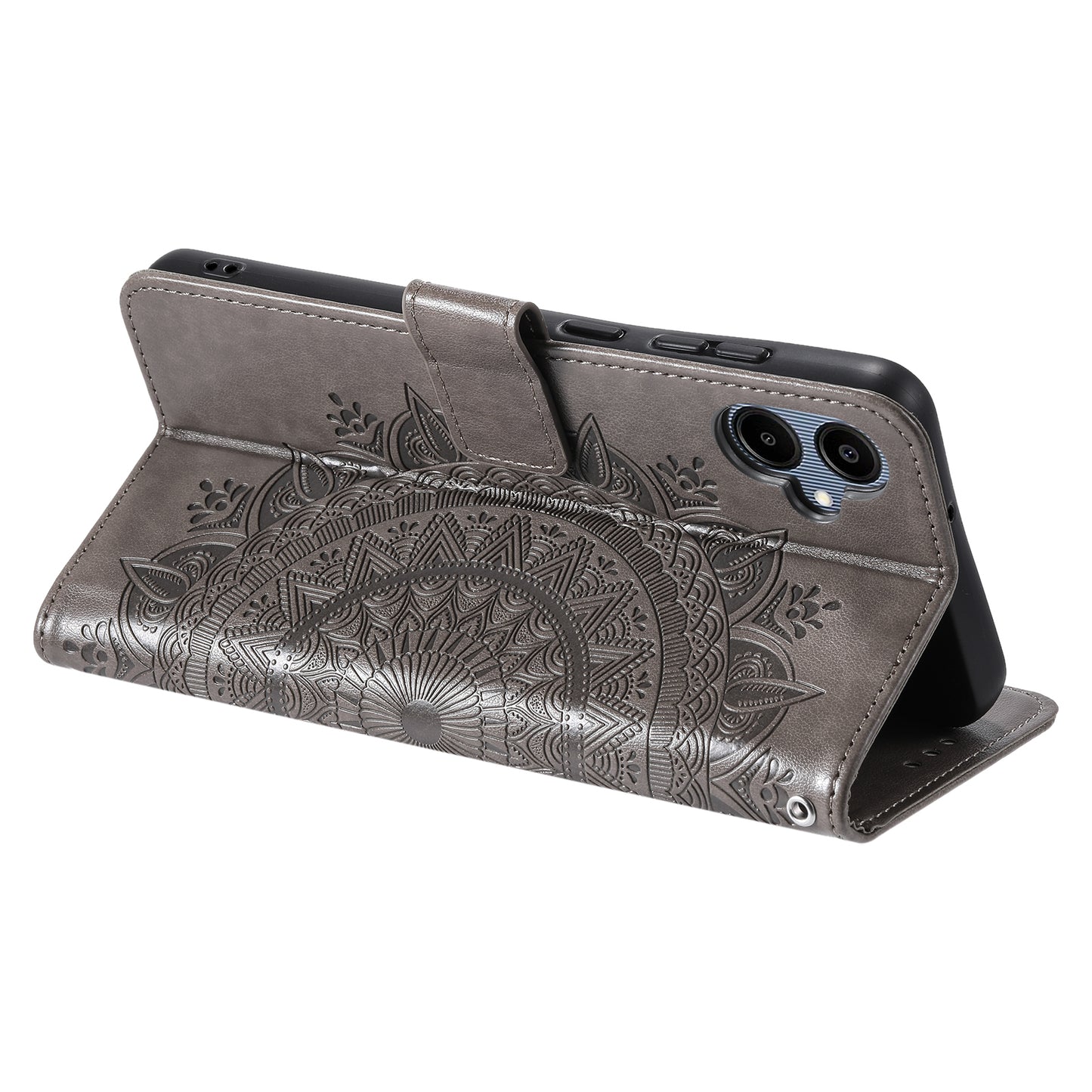 For Samsung Galaxy A06 Case Imprinted Totem PU Leather Wallet Stand Phone Cover - Grey