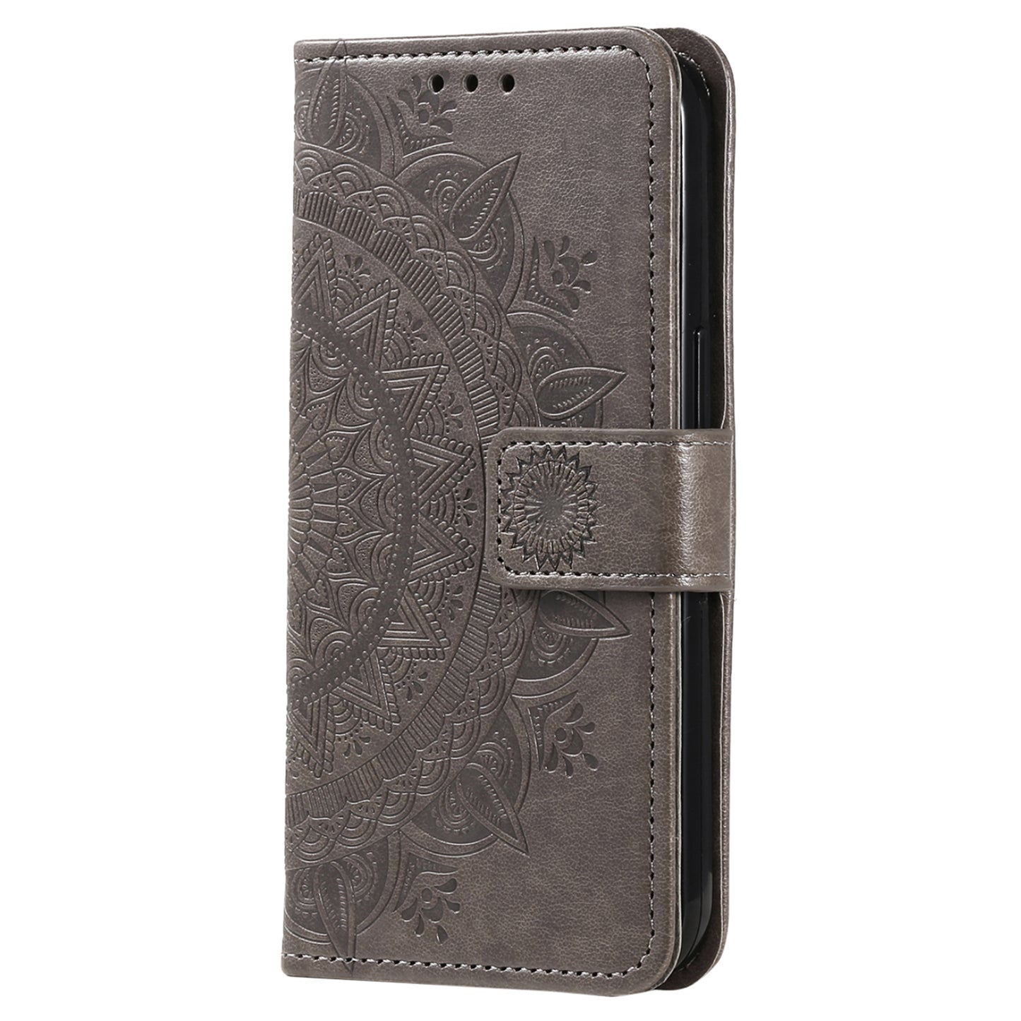For Samsung Galaxy A06 Case Imprinted Totem PU Leather Wallet Stand Phone Cover - Grey