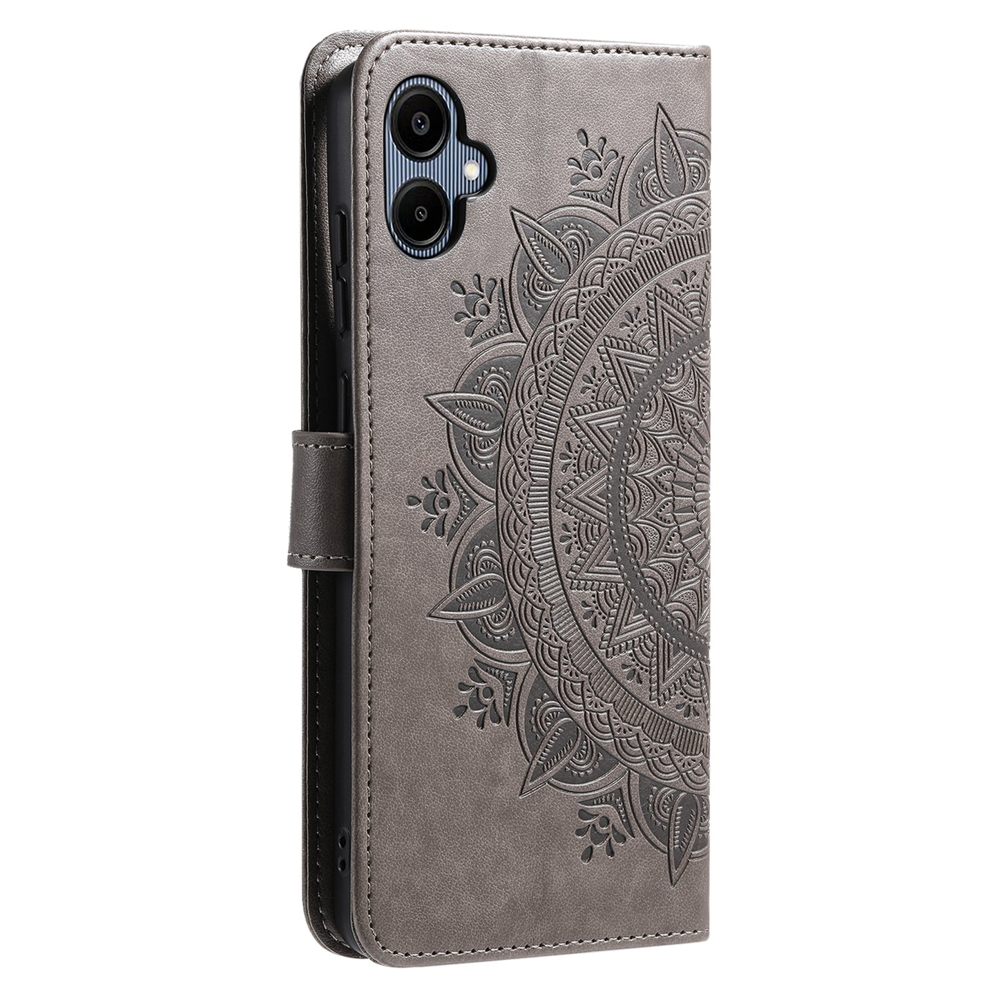 For Samsung Galaxy A06 Case Imprinted Totem PU Leather Wallet Stand Phone Cover - Grey