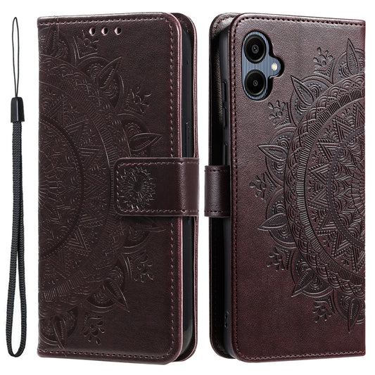 For Samsung Galaxy A06 Case Imprinted Totem PU Leather Wallet Stand Phone Cover - Brown
