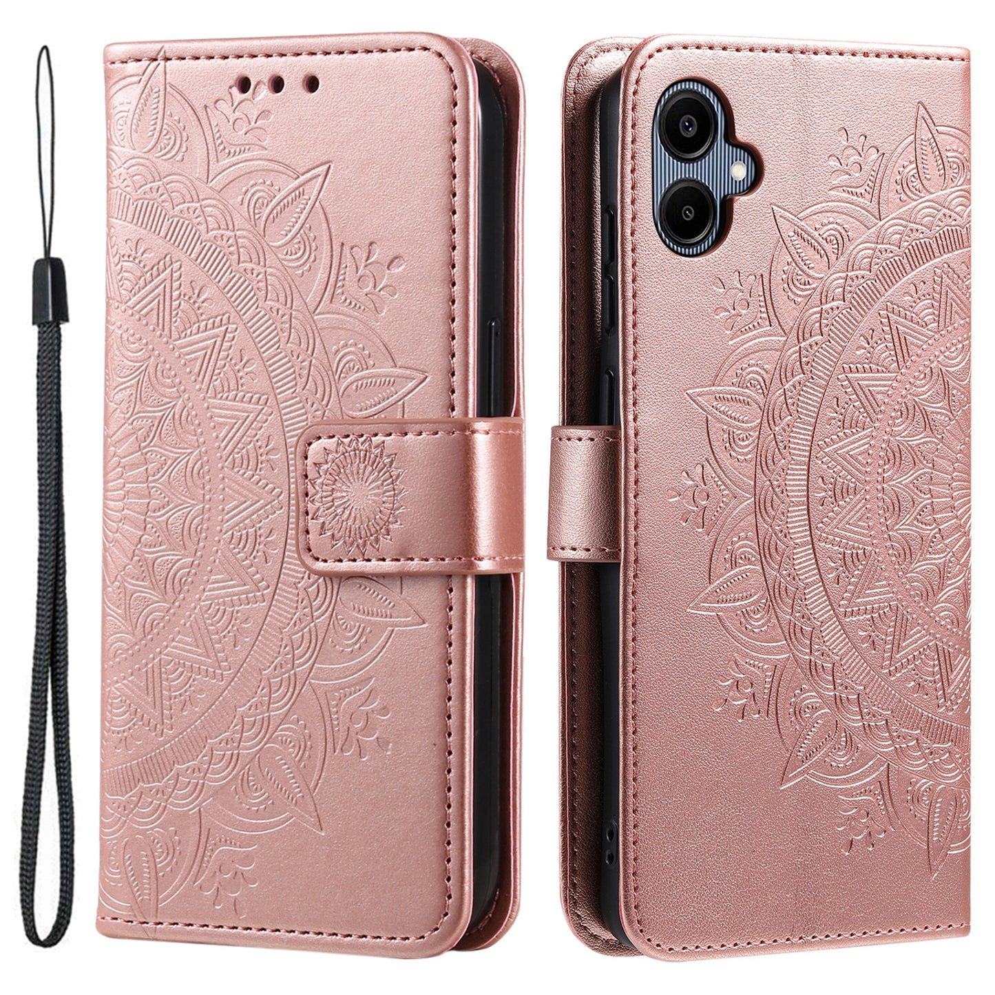 For Samsung Galaxy A06 Case Imprinted Totem PU Leather Wallet Stand Phone Cover - Rose Gold