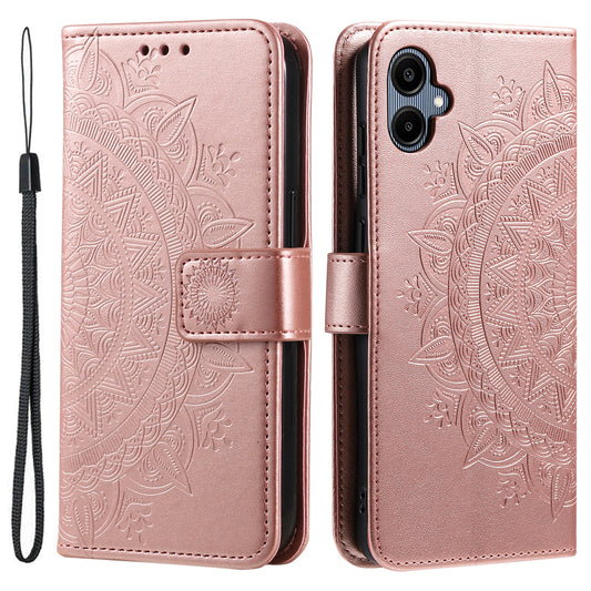 For Samsung Galaxy A06 Case Imprinted Totem PU Leather Wallet Stand Phone Cover - Rose Gold