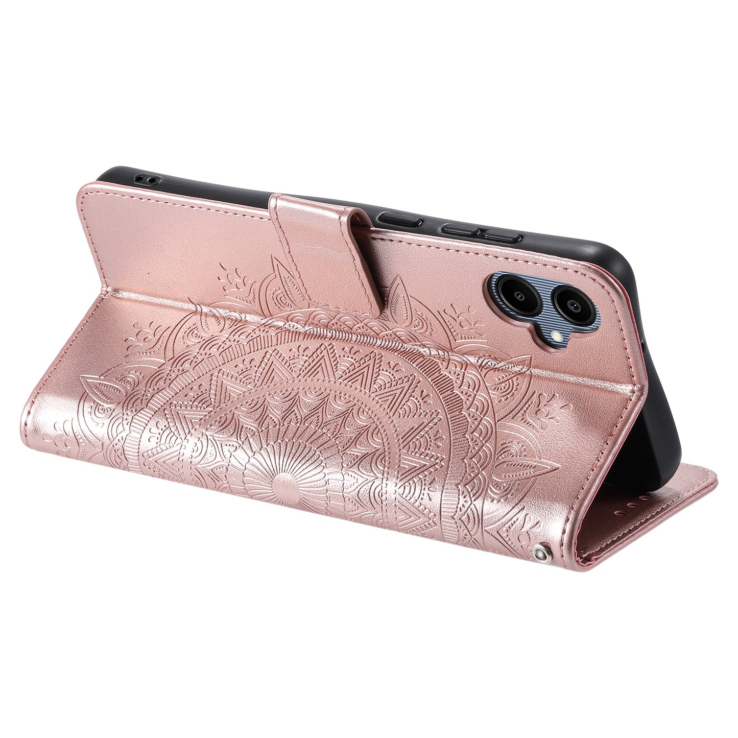 For Samsung Galaxy A06 Case Imprinted Totem PU Leather Wallet Stand Phone Cover - Rose Gold
