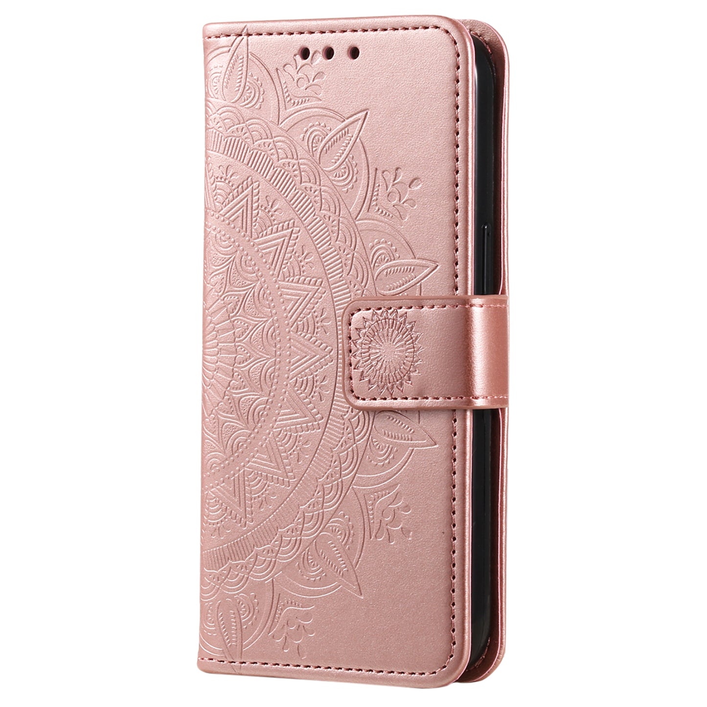 For Samsung Galaxy A06 Case Imprinted Totem PU Leather Wallet Stand Phone Cover - Rose Gold