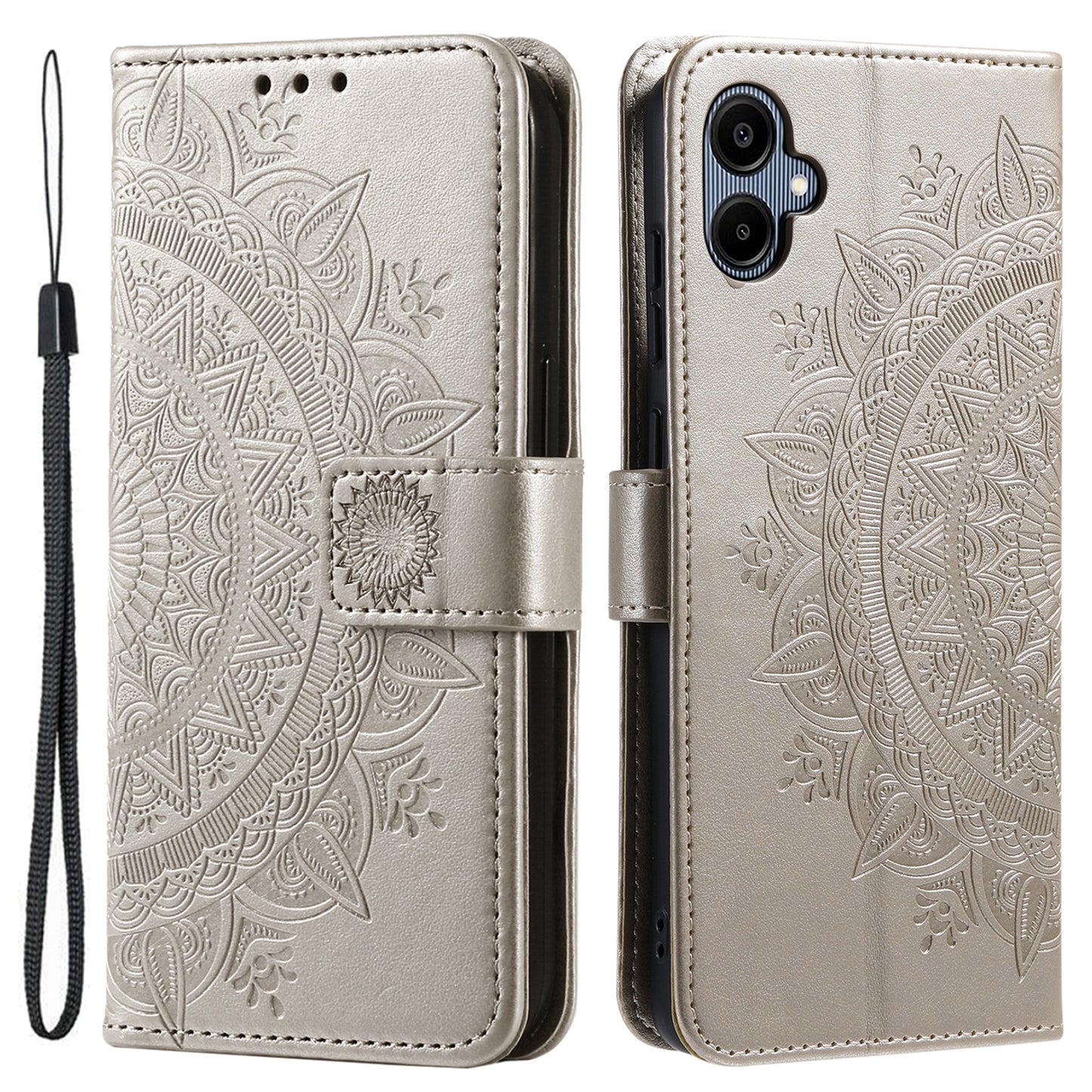 For Samsung Galaxy A06 Case Imprinted Totem PU Leather Wallet Stand Phone Cover - Gold
