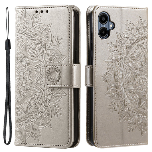 For Samsung Galaxy A06 Case Imprinted Totem PU Leather Wallet Stand Phone Cover - Gold
