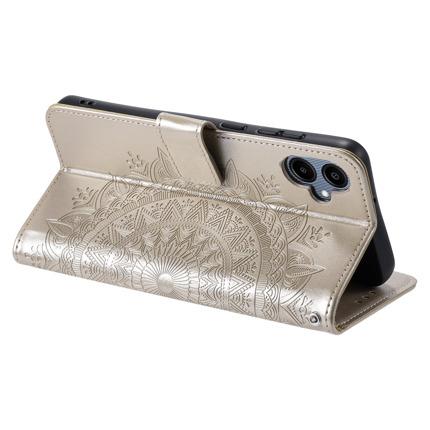 For Samsung Galaxy A06 Case Imprinted Totem PU Leather Wallet Stand Phone Cover - Gold