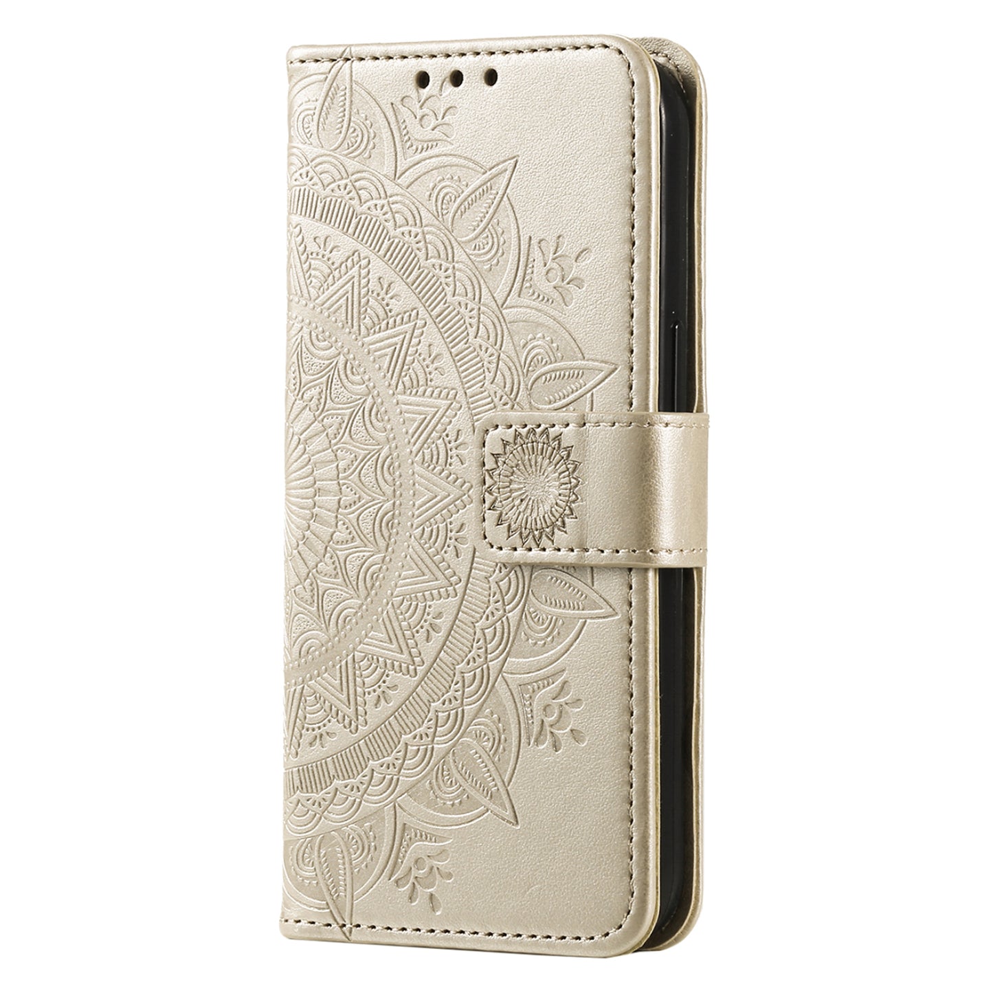 For Samsung Galaxy A06 Case Imprinted Totem PU Leather Wallet Stand Phone Cover - Gold