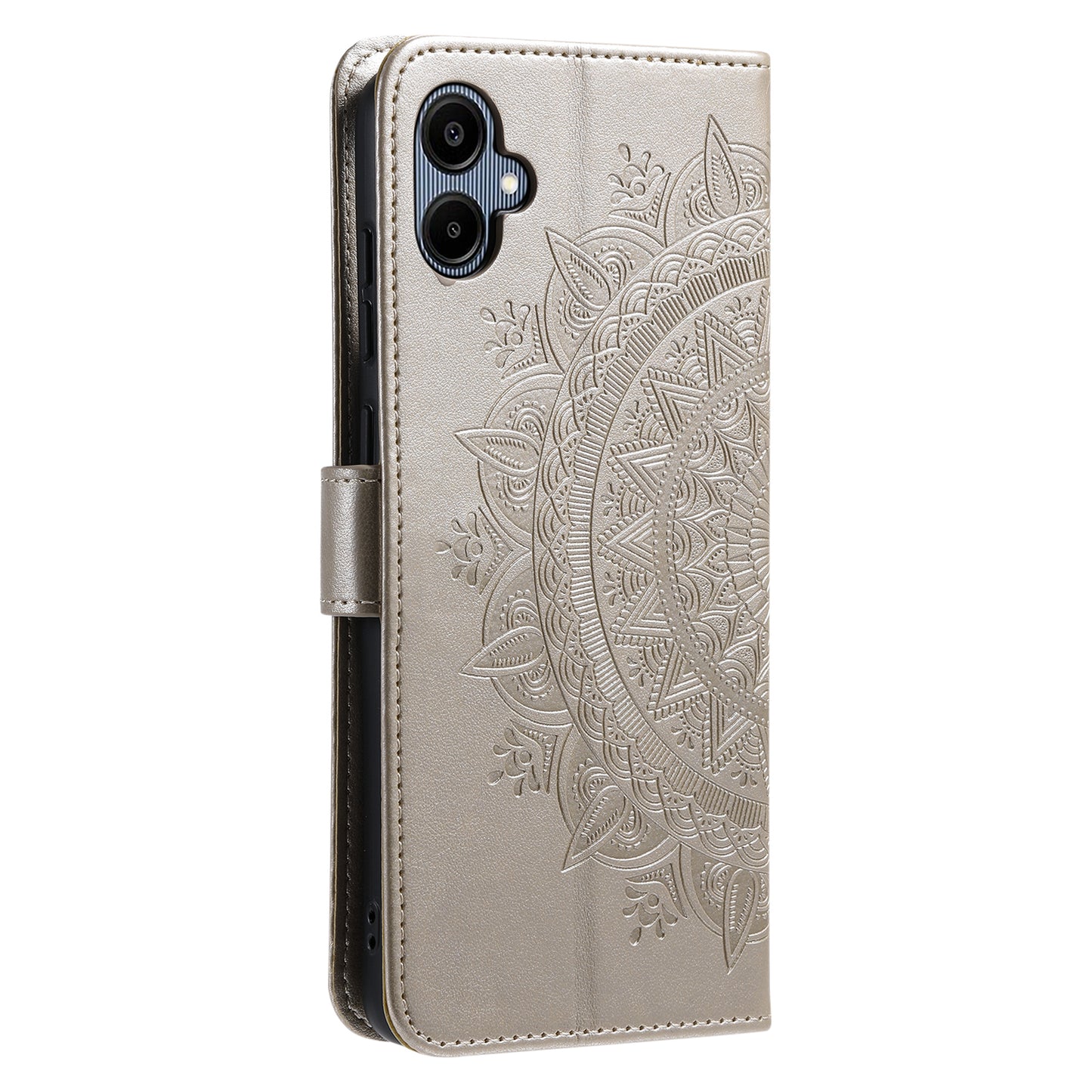 For Samsung Galaxy A06 Case Imprinted Totem PU Leather Wallet Stand Phone Cover - Gold