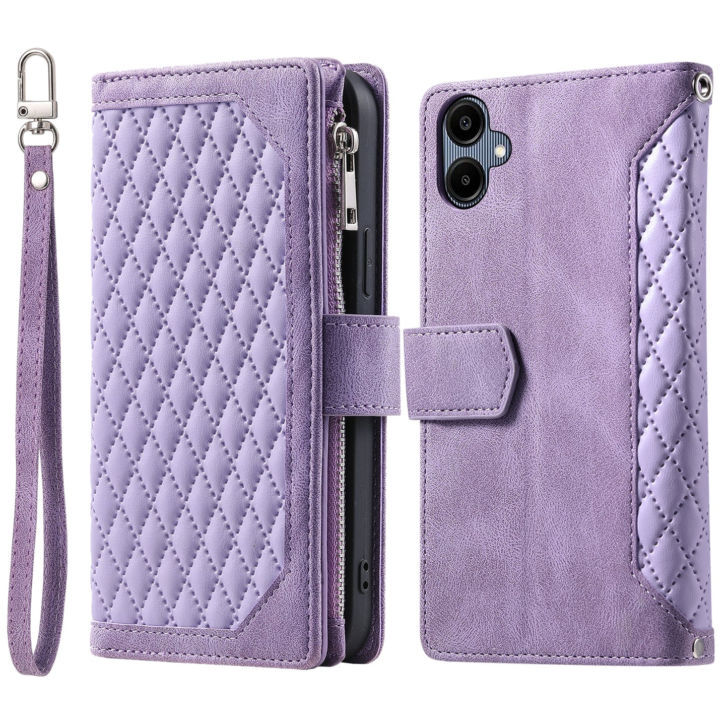 Style 005 For Samsung Galaxy A06 Wallet Case Rhombus Stitching Line PU Leather Phone Cover - Purple