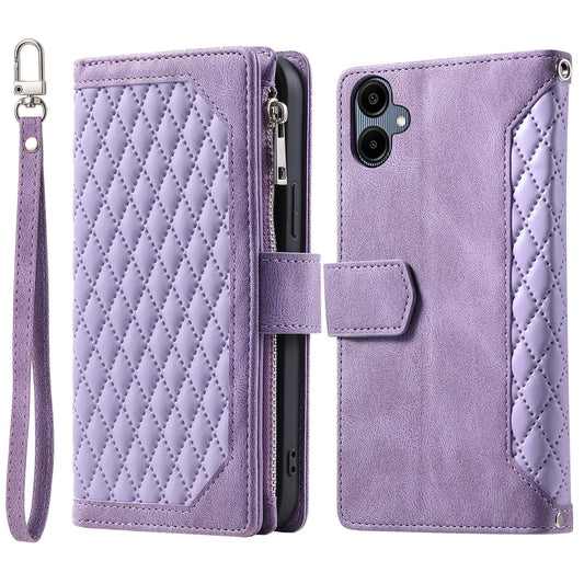 Style 005 For Samsung Galaxy A06 Wallet Case Rhombus Stitching Line PU Leather Phone Cover - Purple