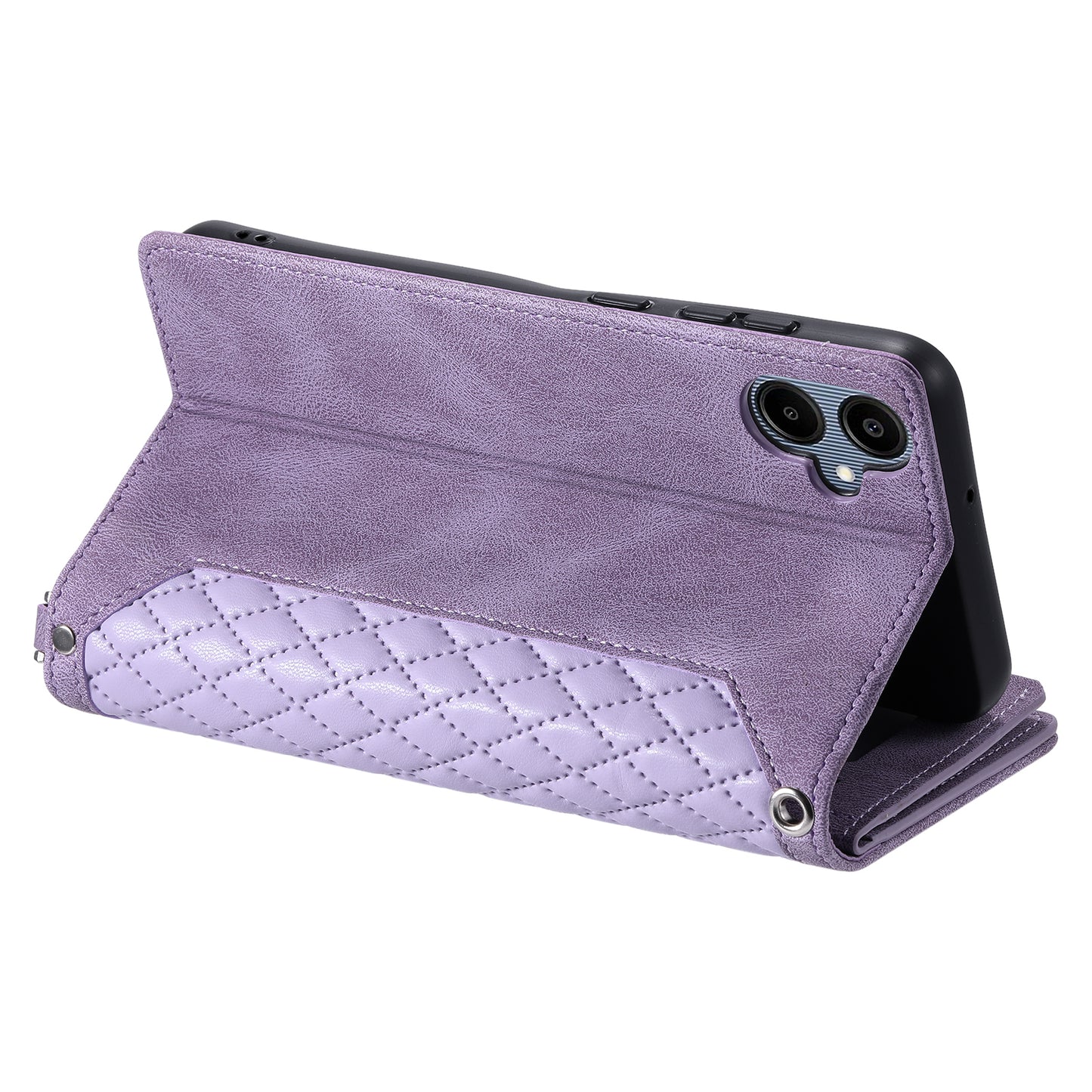 Style 005 For Samsung Galaxy A06 Wallet Case Rhombus Stitching Line PU Leather Phone Cover - Purple