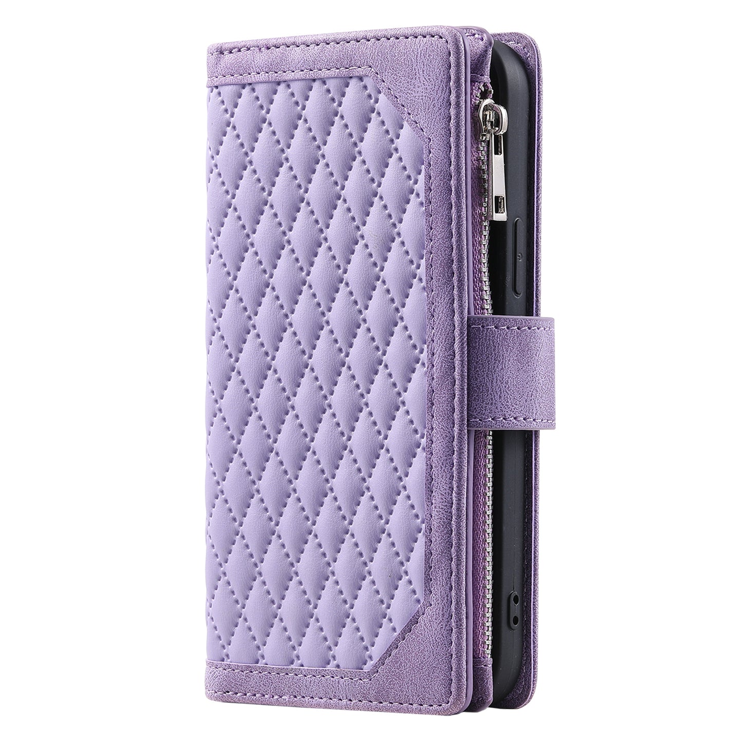 Style 005 For Samsung Galaxy A06 Wallet Case Rhombus Stitching Line PU Leather Phone Cover - Purple