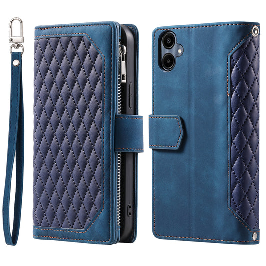 Style 005 For Samsung Galaxy A06 Wallet Case Rhombus Stitching Line PU Leather Phone Cover - Blue
