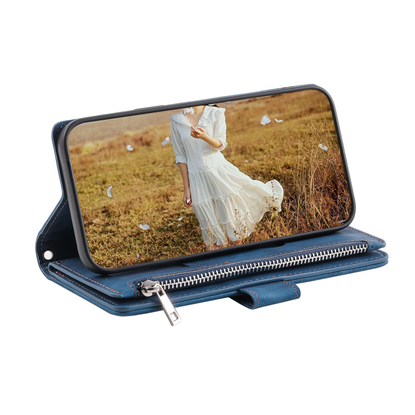Style 005 For Samsung Galaxy A06 Wallet Case Rhombus Stitching Line PU Leather Phone Cover - Blue