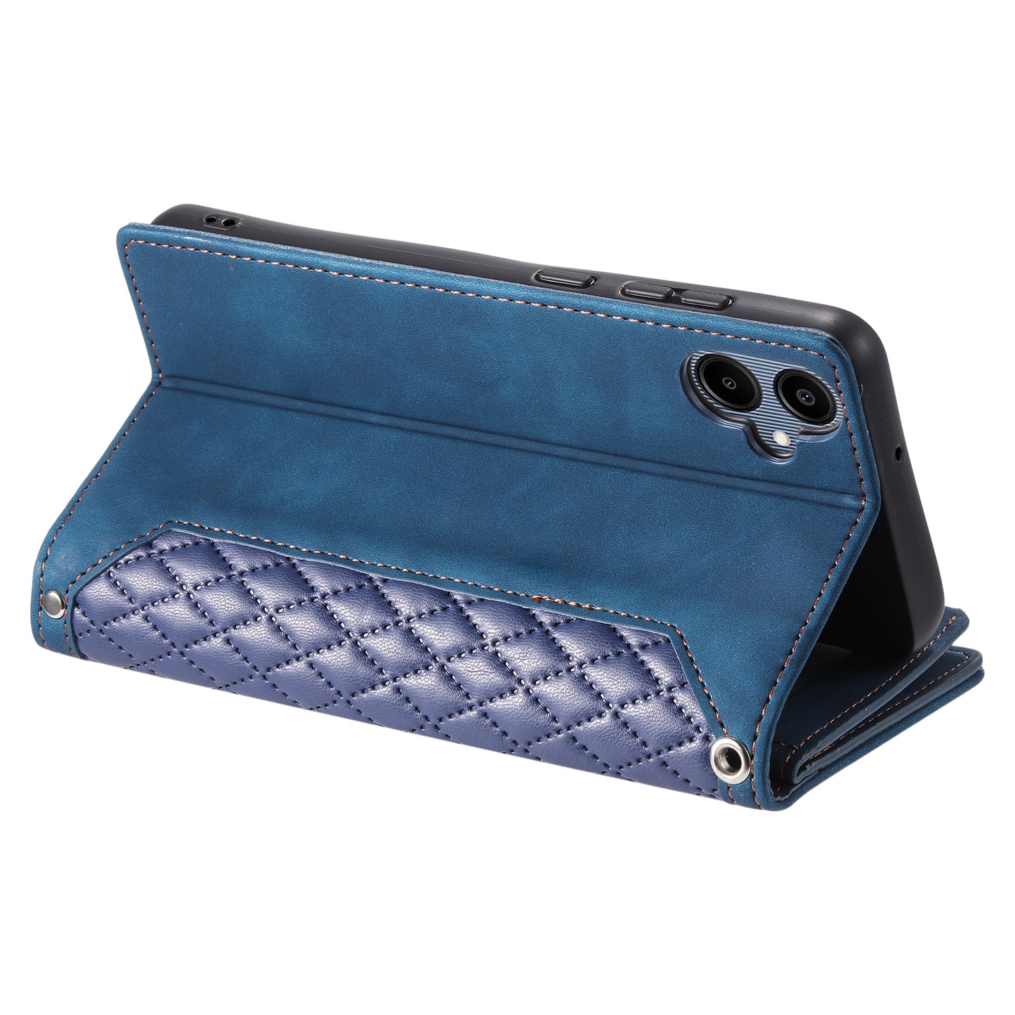 Style 005 For Samsung Galaxy A06 Wallet Case Rhombus Stitching Line PU Leather Phone Cover - Blue