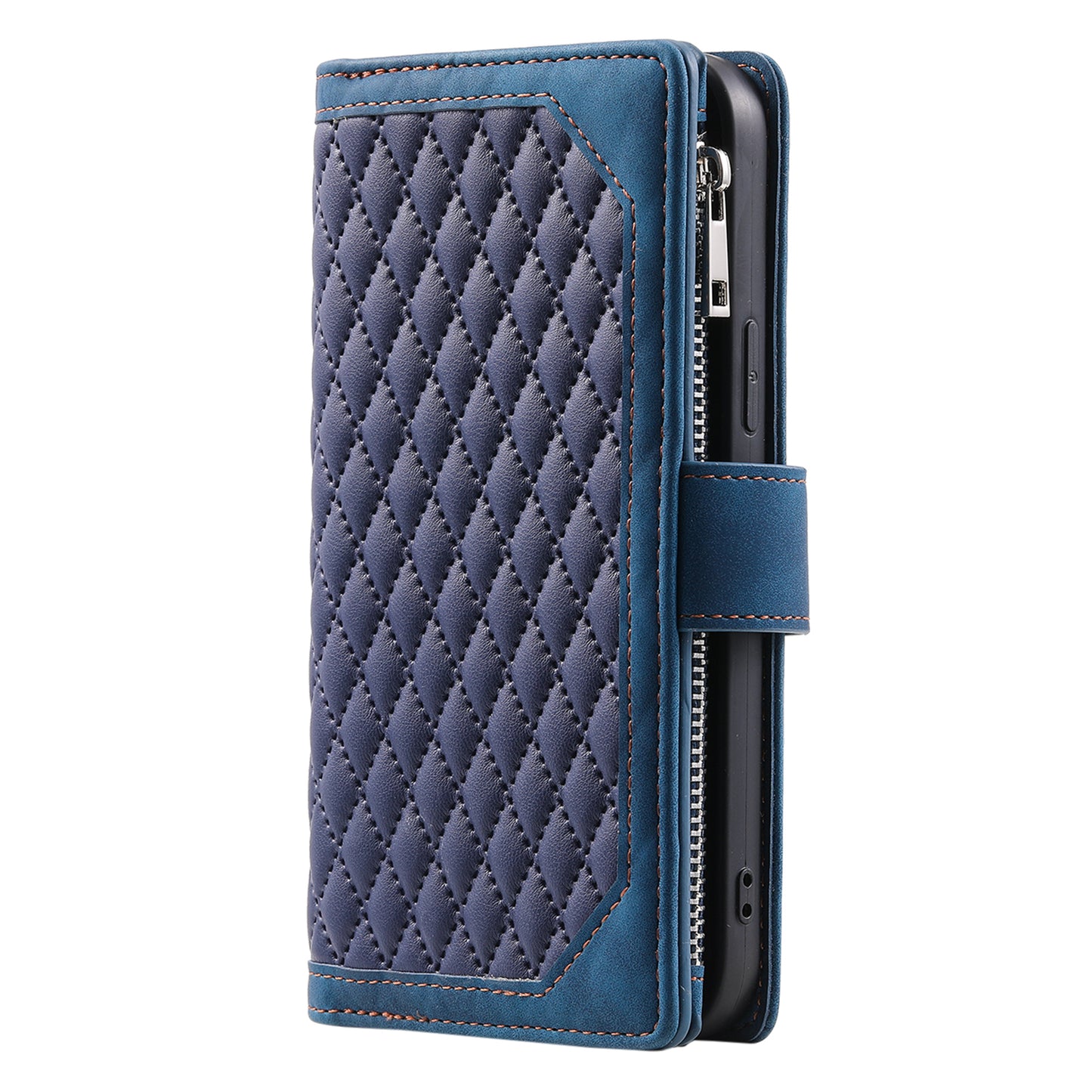 Style 005 For Samsung Galaxy A06 Wallet Case Rhombus Stitching Line PU Leather Phone Cover - Blue