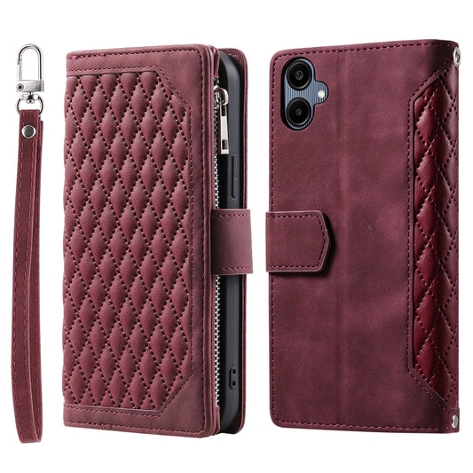 Style 005 For Samsung Galaxy A06 Wallet Case Rhombus Stitching Line PU Leather Phone Cover - Wine Red