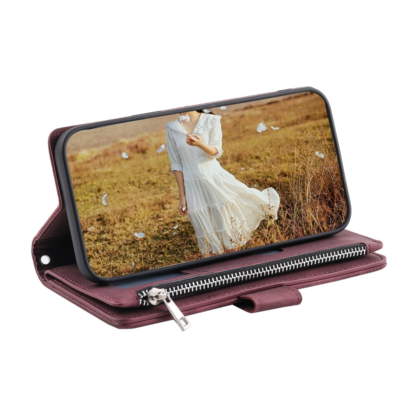 Style 005 For Samsung Galaxy A06 Wallet Case Rhombus Stitching Line PU Leather Phone Cover - Wine Red