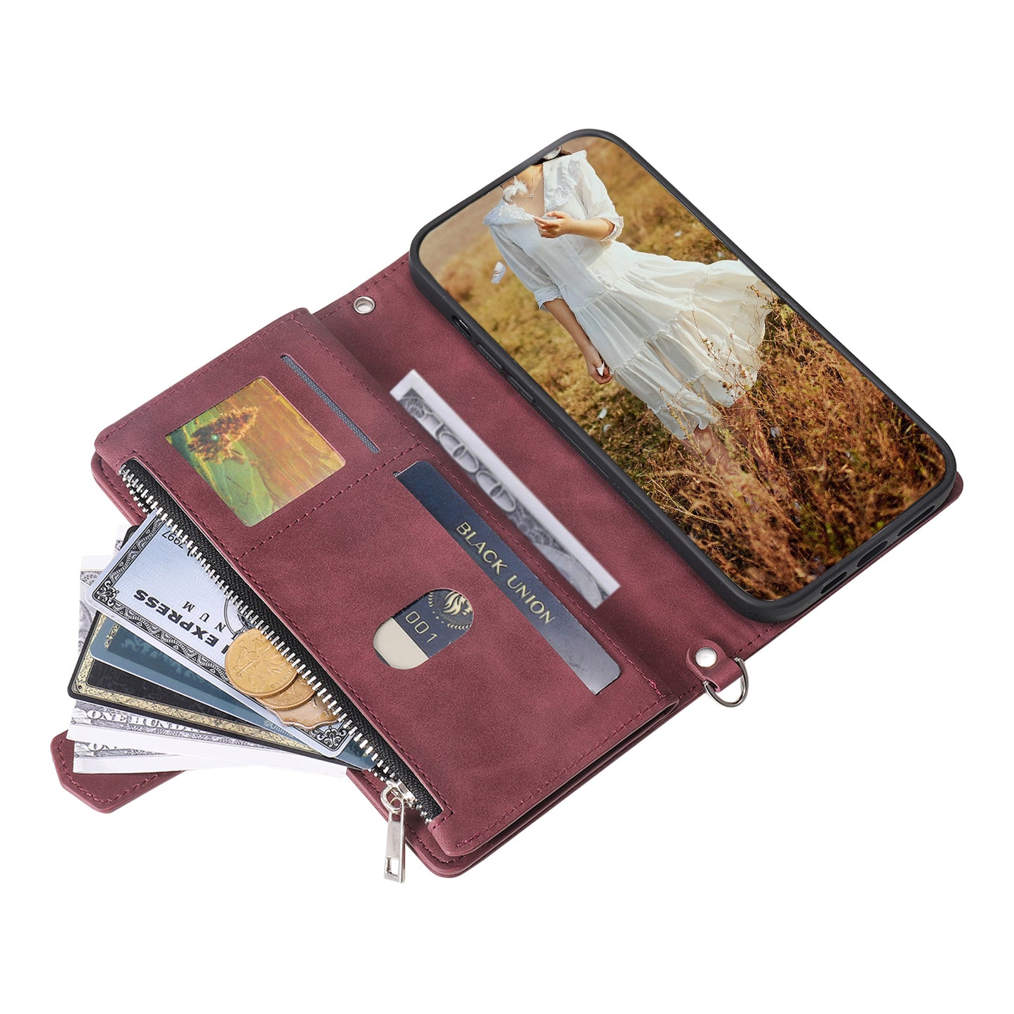 Style 005 For Samsung Galaxy A06 Wallet Case Rhombus Stitching Line PU Leather Phone Cover - Wine Red