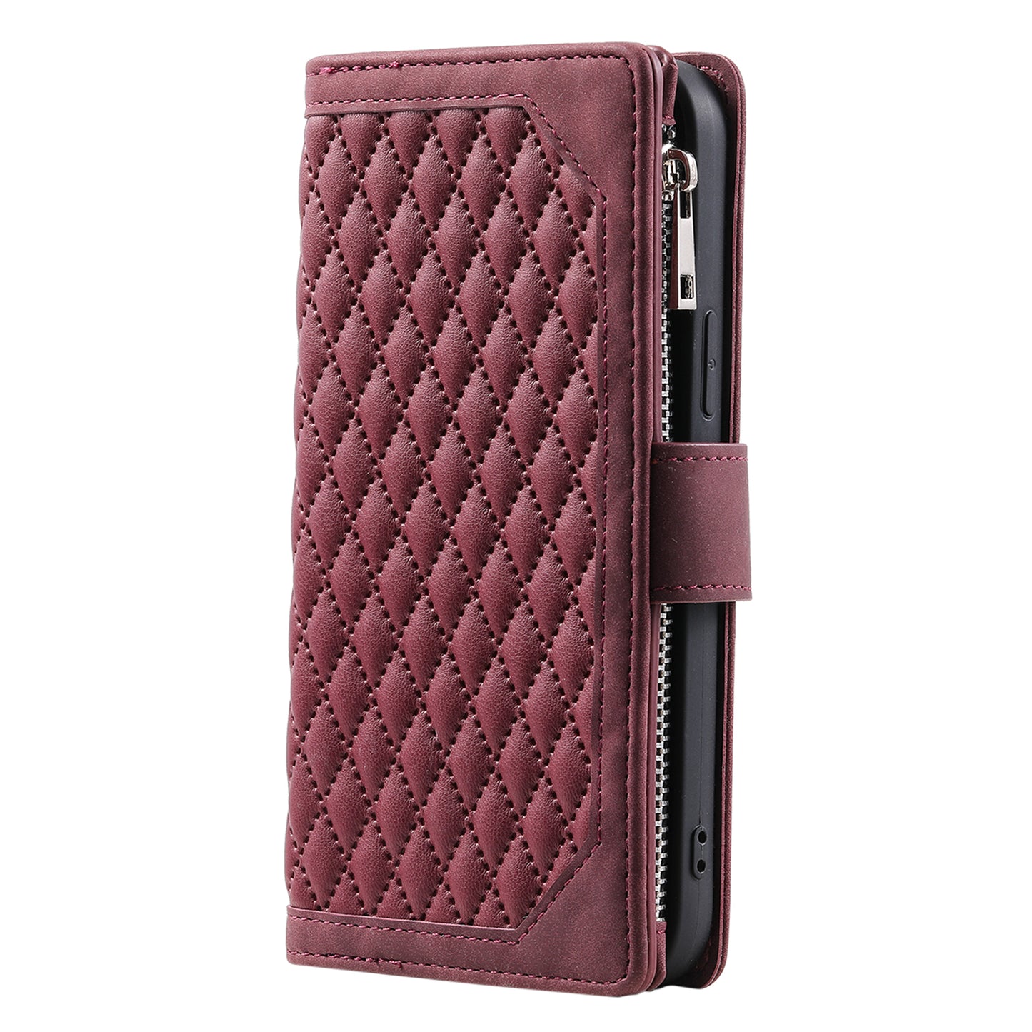 Style 005 For Samsung Galaxy A06 Wallet Case Rhombus Stitching Line PU Leather Phone Cover - Wine Red