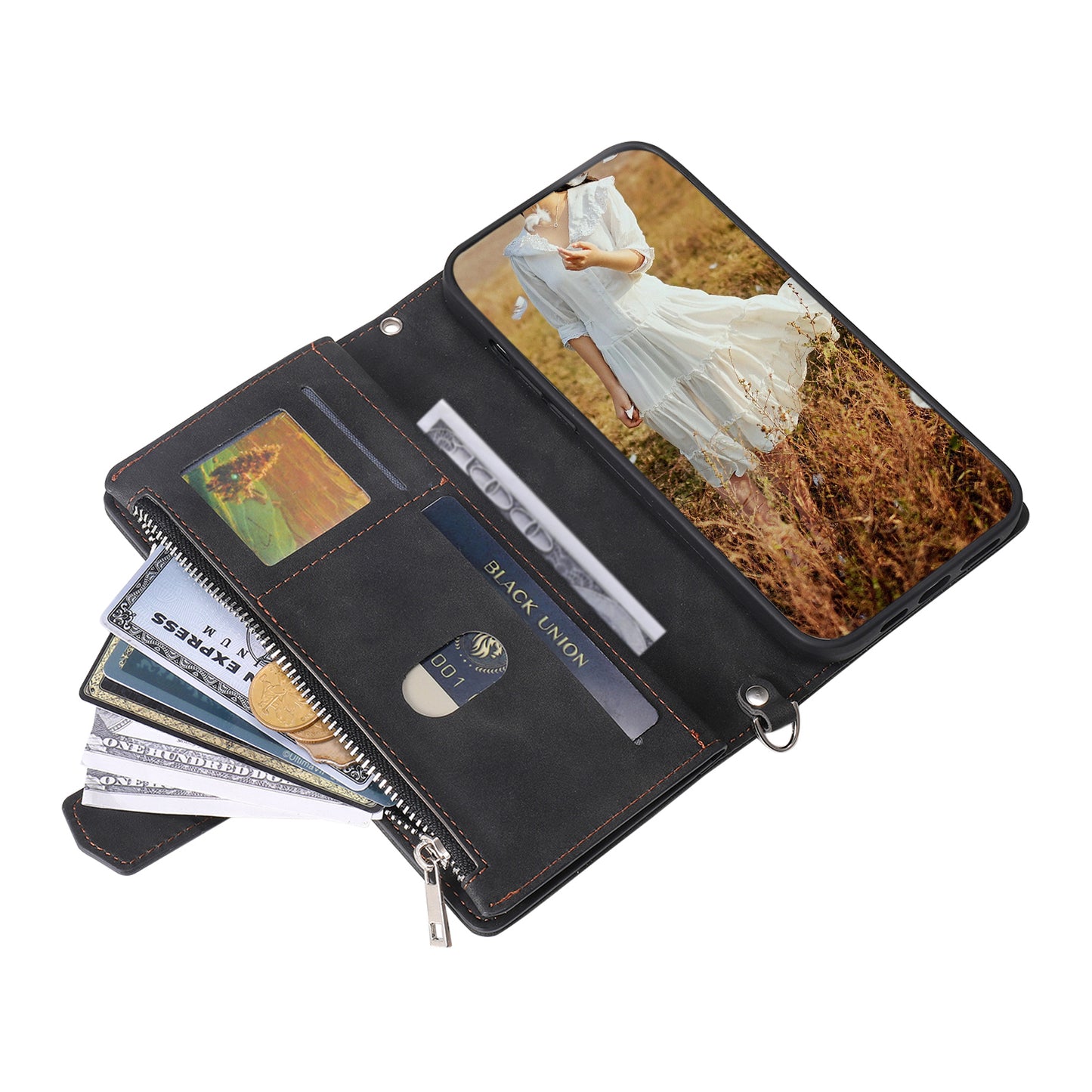 Style 005 For Samsung Galaxy A06 Wallet Case Rhombus Stitching Line PU Leather Phone Cover - Black