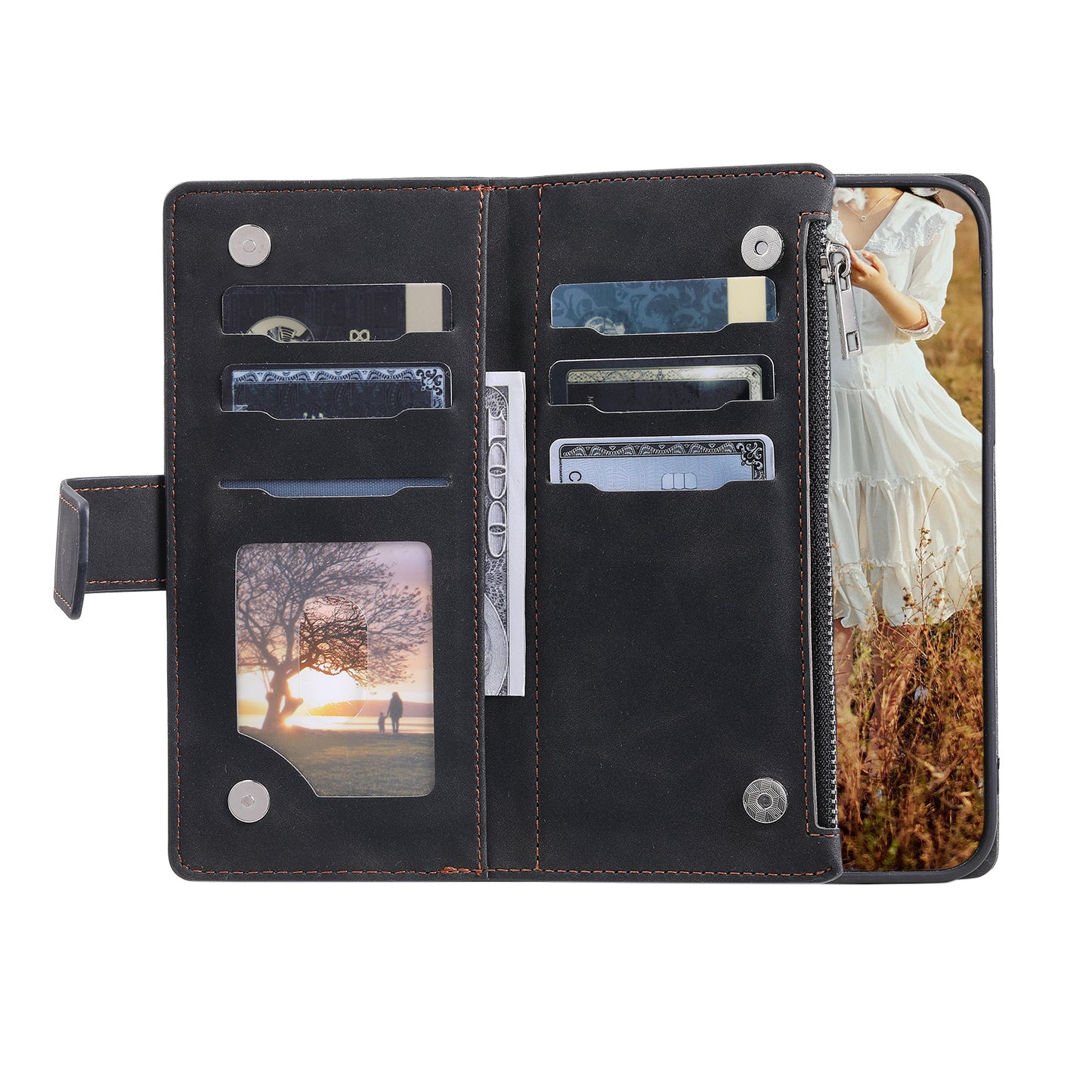 Style 005 For Samsung Galaxy A06 Wallet Case Rhombus Stitching Line PU Leather Phone Cover - Black