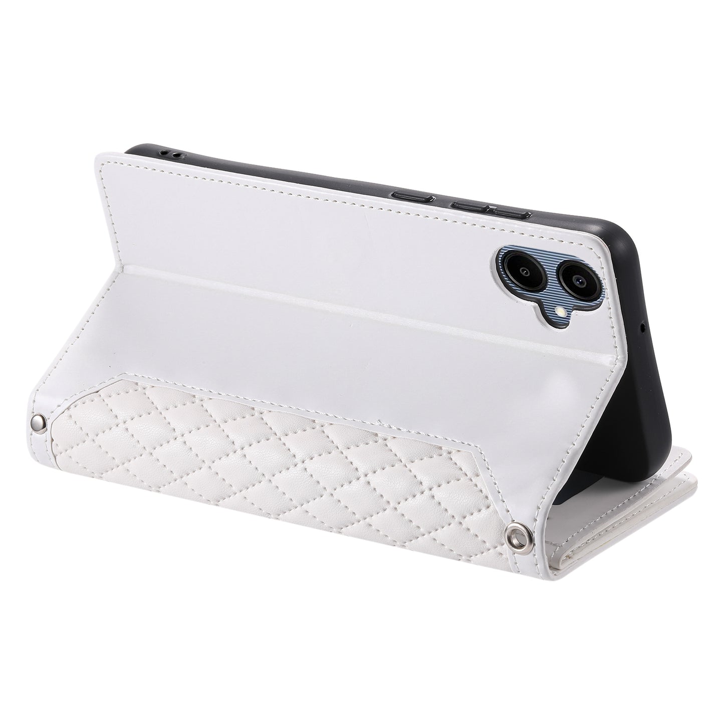 Style 005 For Samsung Galaxy A06 Wallet Case Rhombus Stitching Line PU Leather Phone Cover - White