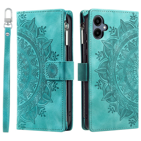 Style 006 For Samsung Galaxy A06 Wallet Case PU Leather Phone Cover Mandala Flower Pattern - Mint Green