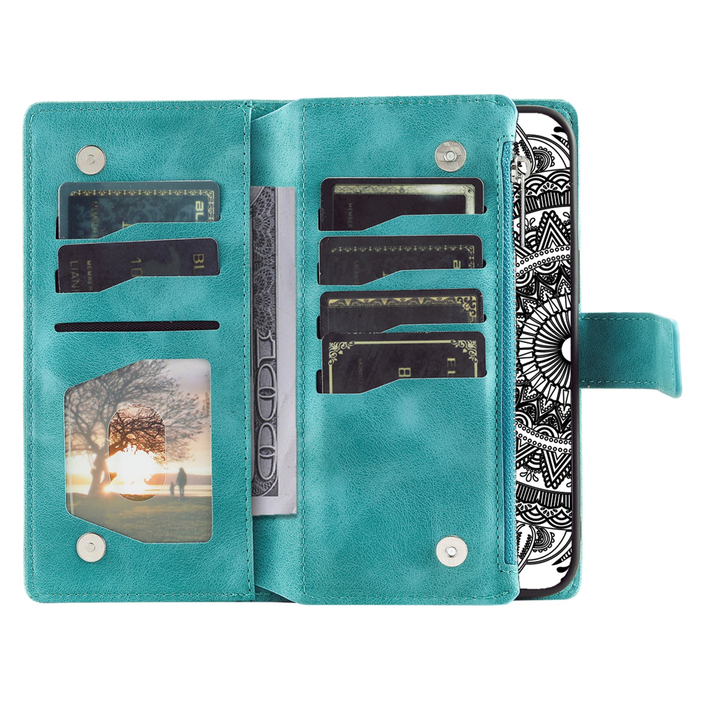 Style 006 For Samsung Galaxy A06 Wallet Case PU Leather Phone Cover Mandala Flower Pattern - Mint Green