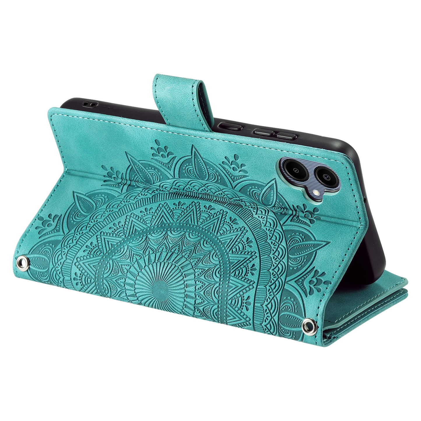 Style 006 For Samsung Galaxy A06 Wallet Case PU Leather Phone Cover Mandala Flower Pattern - Mint Green
