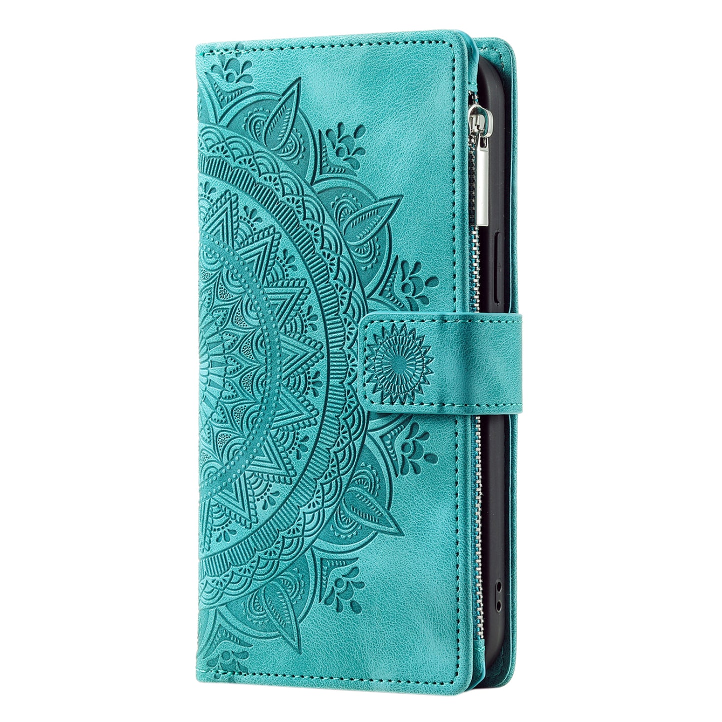 Style 006 For Samsung Galaxy A06 Wallet Case PU Leather Phone Cover Mandala Flower Pattern - Mint Green